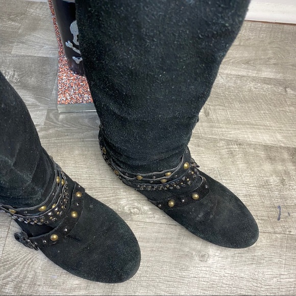 Bakers black tall suede riding boots studded ankle - Picture 5 of 8